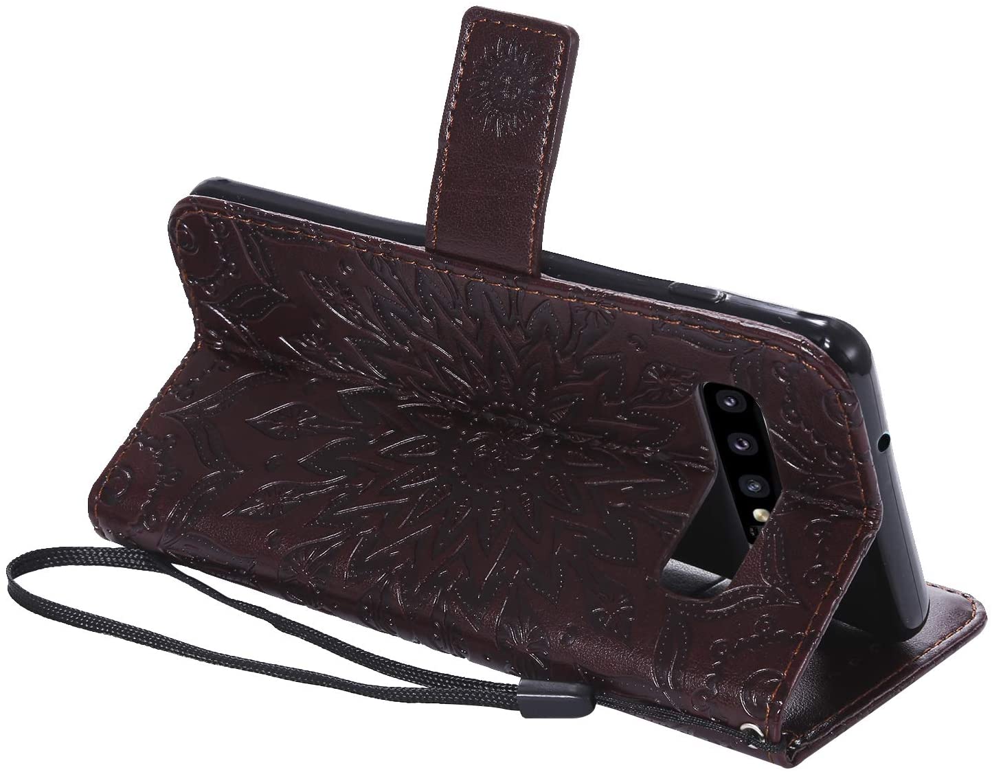 Cfrau Kickstand Wallet Case with Black Stylus for Samsung Galaxy S10,Retro Mandala Sunflower PU Leat