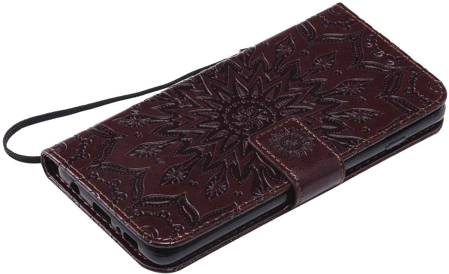 Cfrau Kickstand Wallet Case with Black Stylus for Samsung Galaxy S10,Retro Mandala Sunflower PU Leat