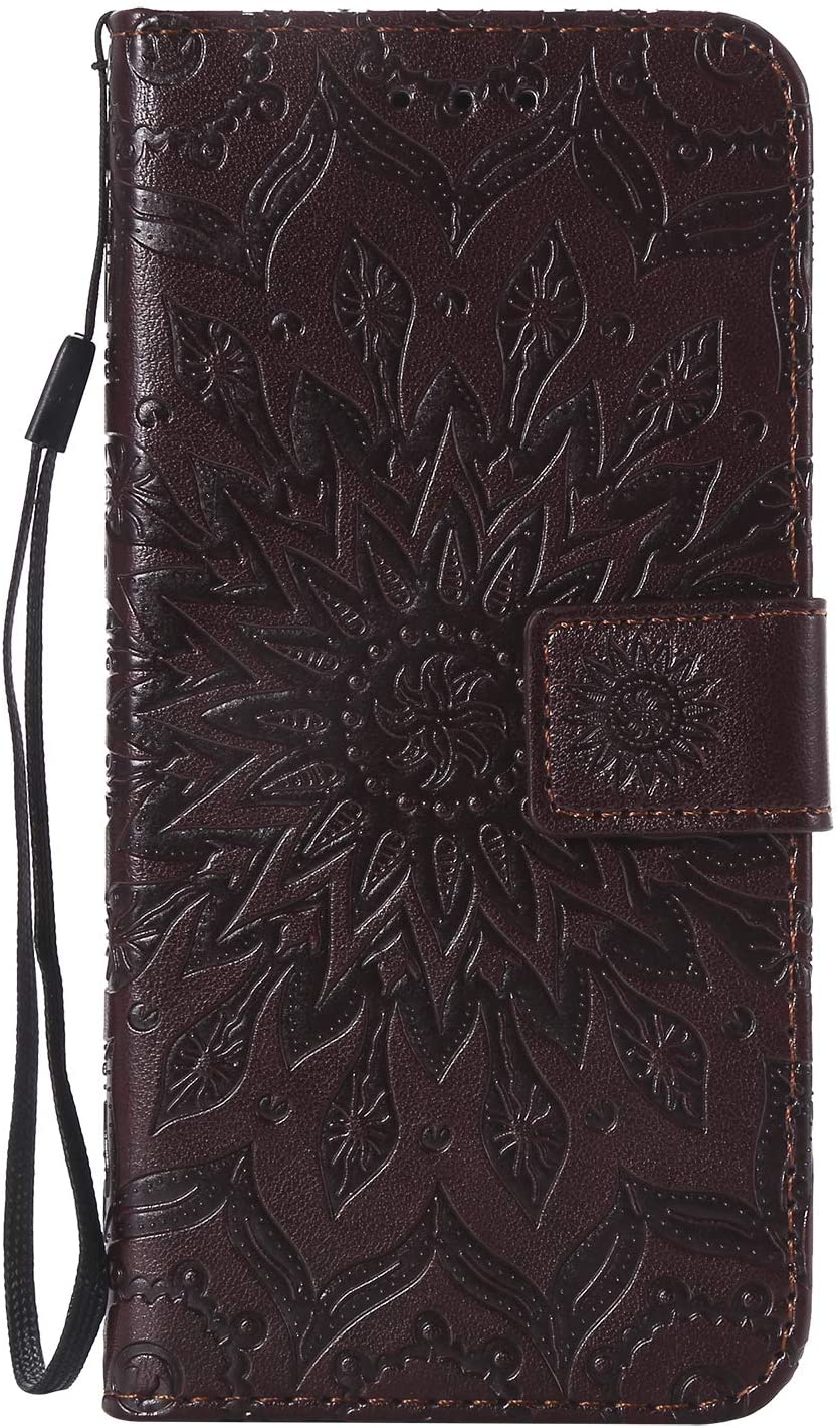 Cfrau Kickstand Wallet Case with Black Stylus for Samsung Galaxy S10,Retro Mandala Sunflower PU Leat