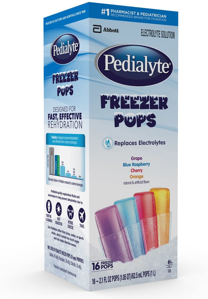 Pedialyte Electrolyte Solution Freezer Pops, Variety Pack, 64 Count