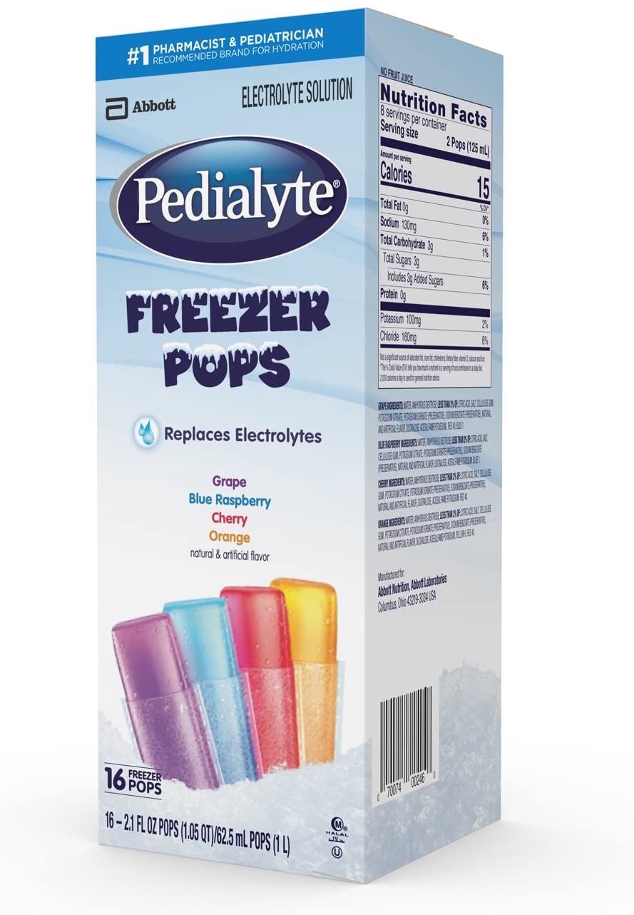Pedialyte Electrolyte Solution Freezer Pops, Variety Pack, 64 Count