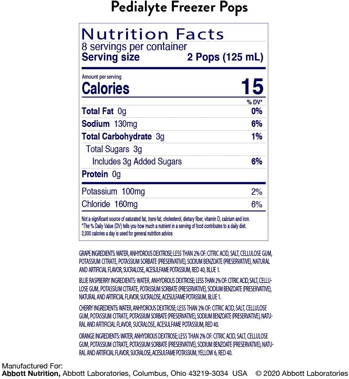 Pedialyte Electrolyte Solution Freezer Pops, Variety Pack, 64 Count