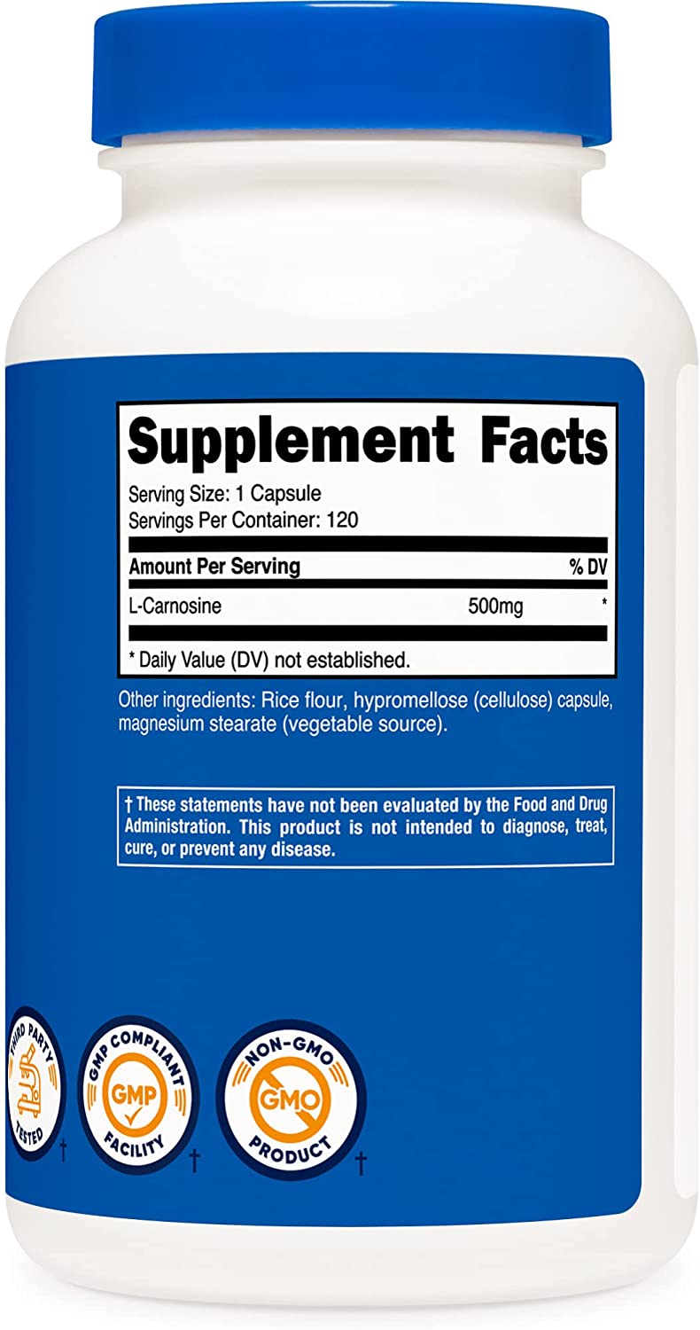 Nutricost L-Carnosine 500mg, 120 Capsules - Gluten Free, Non-GMO, Veg Capsules, Vegetarian Friendly