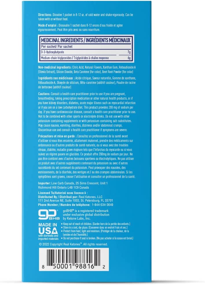 Real Ketones Prime D - Exogenous Keto D BHB + MCT + Electrolytes, Drink Mix Powder, 30 Packets, Oran