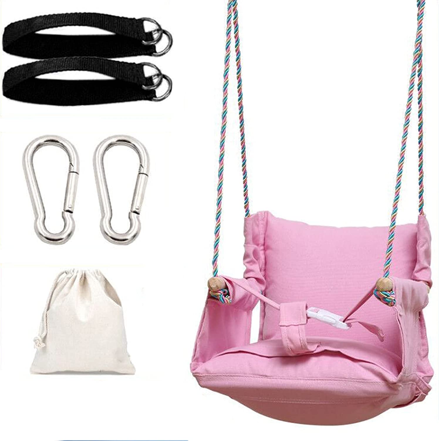 Baby Wooden Swing Set Canvas Seat Set Comfortable Chair Hammock Handmade Kids Indoor Outdoor Hanging