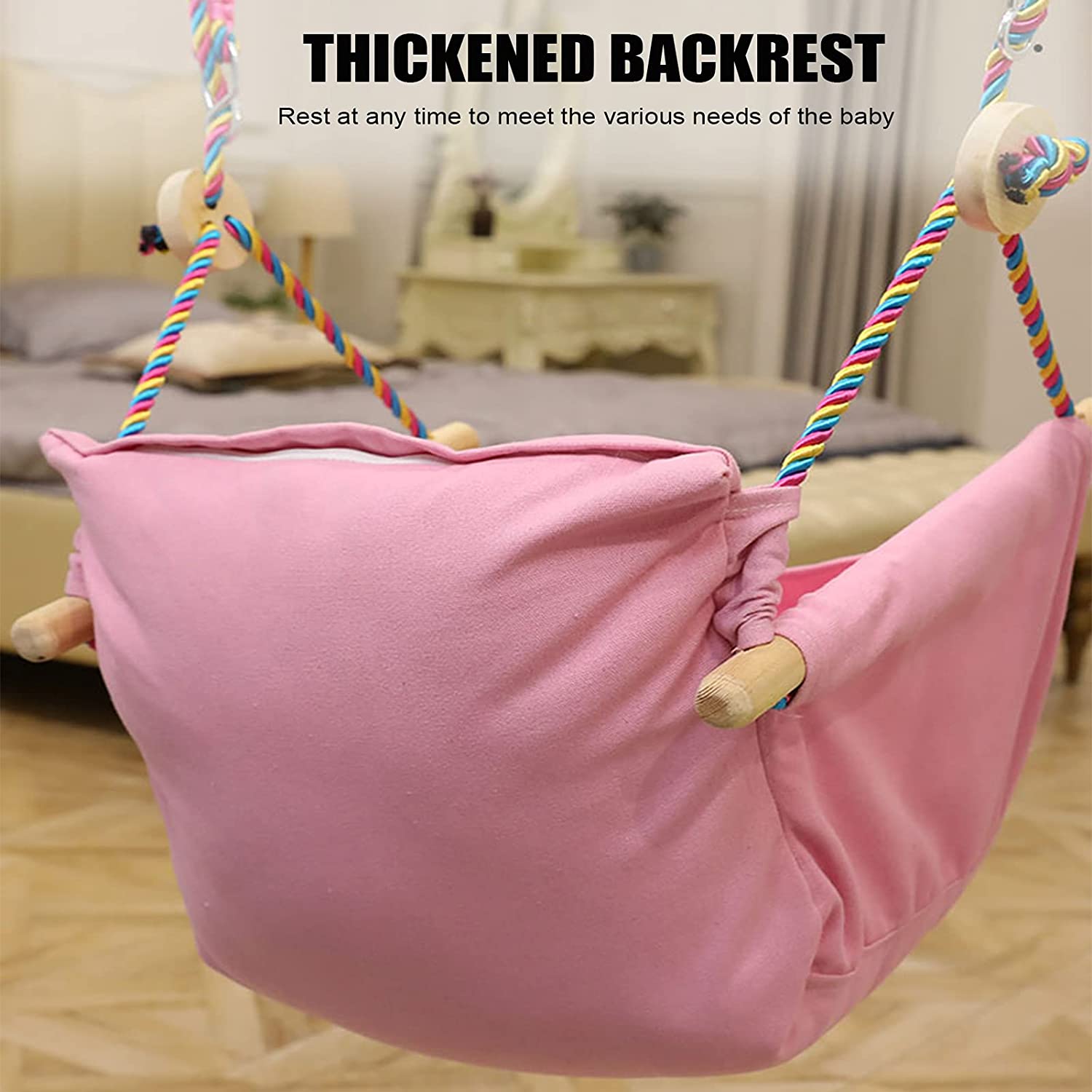 Baby Wooden Swing Set Canvas Seat Set Comfortable Chair Hammock Handmade Kids Indoor Outdoor Hanging