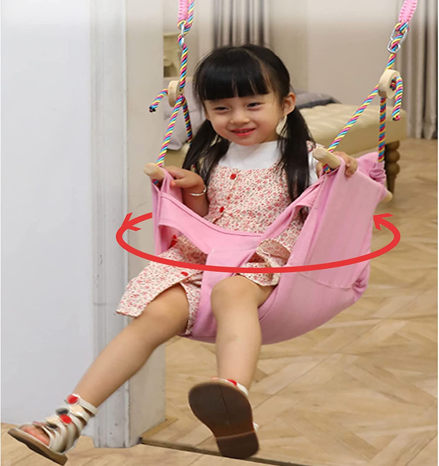 Baby Wooden Swing Set Canvas Seat Set Comfortable Chair Hammock Handmade Kids Indoor Outdoor Hanging