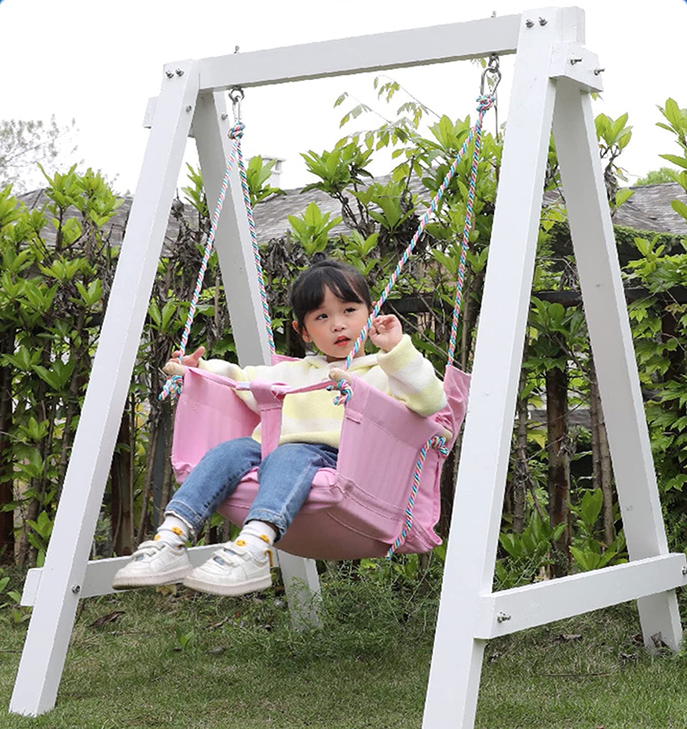 Baby Wooden Swing Set Canvas Seat Set Comfortable Chair Hammock Handmade Kids Indoor Outdoor Hanging