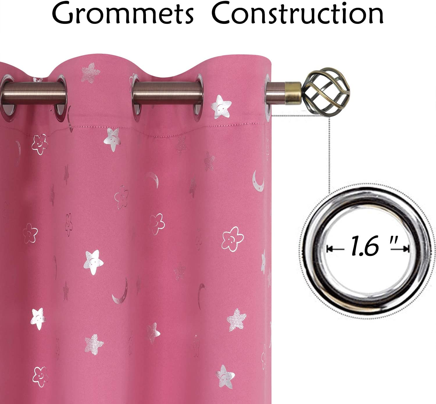 BGment Moon and Stars Blackout Curtains for Girls Bedroom, Grommet Thermal Insulated Room Darkening 