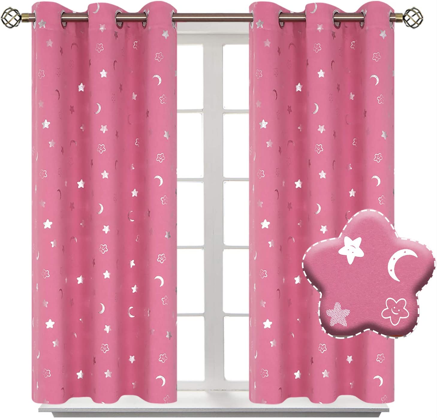 BGment Moon and Stars Blackout Curtains for Girls Bedroom, Grommet Thermal Insulated Room Darkening 