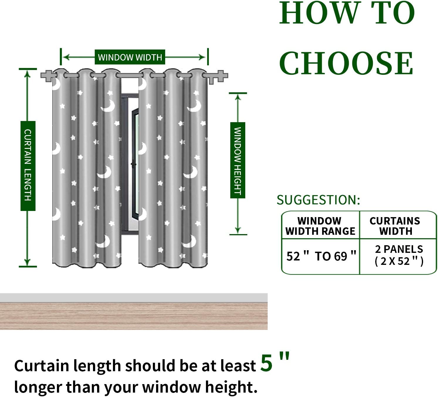 BGment Moon and Stars Blackout Curtains for Girls Bedroom, Grommet Thermal Insulated Room Darkening 