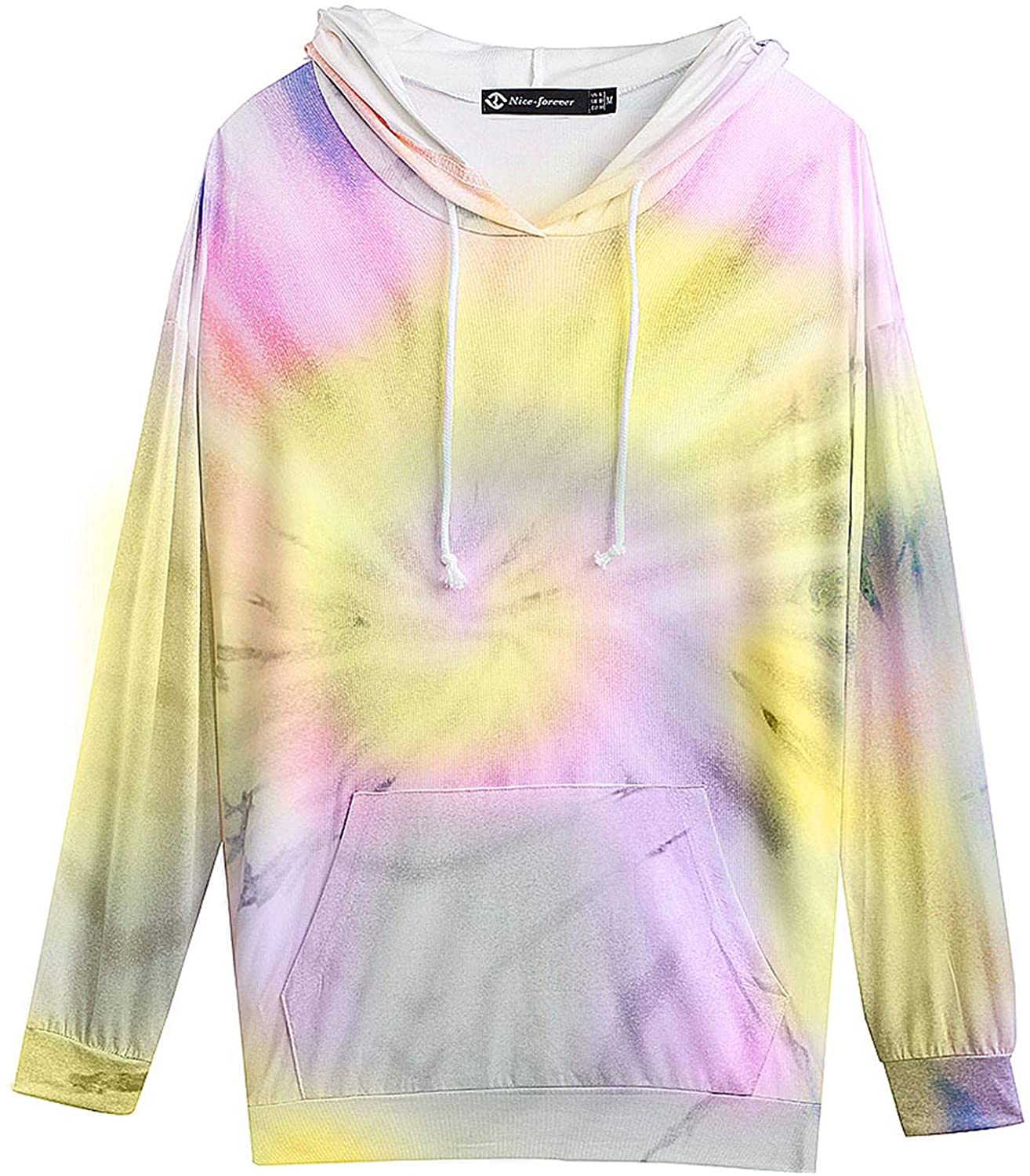 Tie Dye Hooded Sweatshirt Womens Casual Long Sleeve Colorblock Tops Crewneck Lightweight Pullover Ho