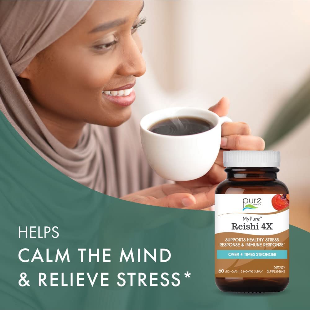 Pure Essence Labs MyPure Reishi 4X Organic Mushrooms Supplement - 100% Real Mushroom Extract for Imm