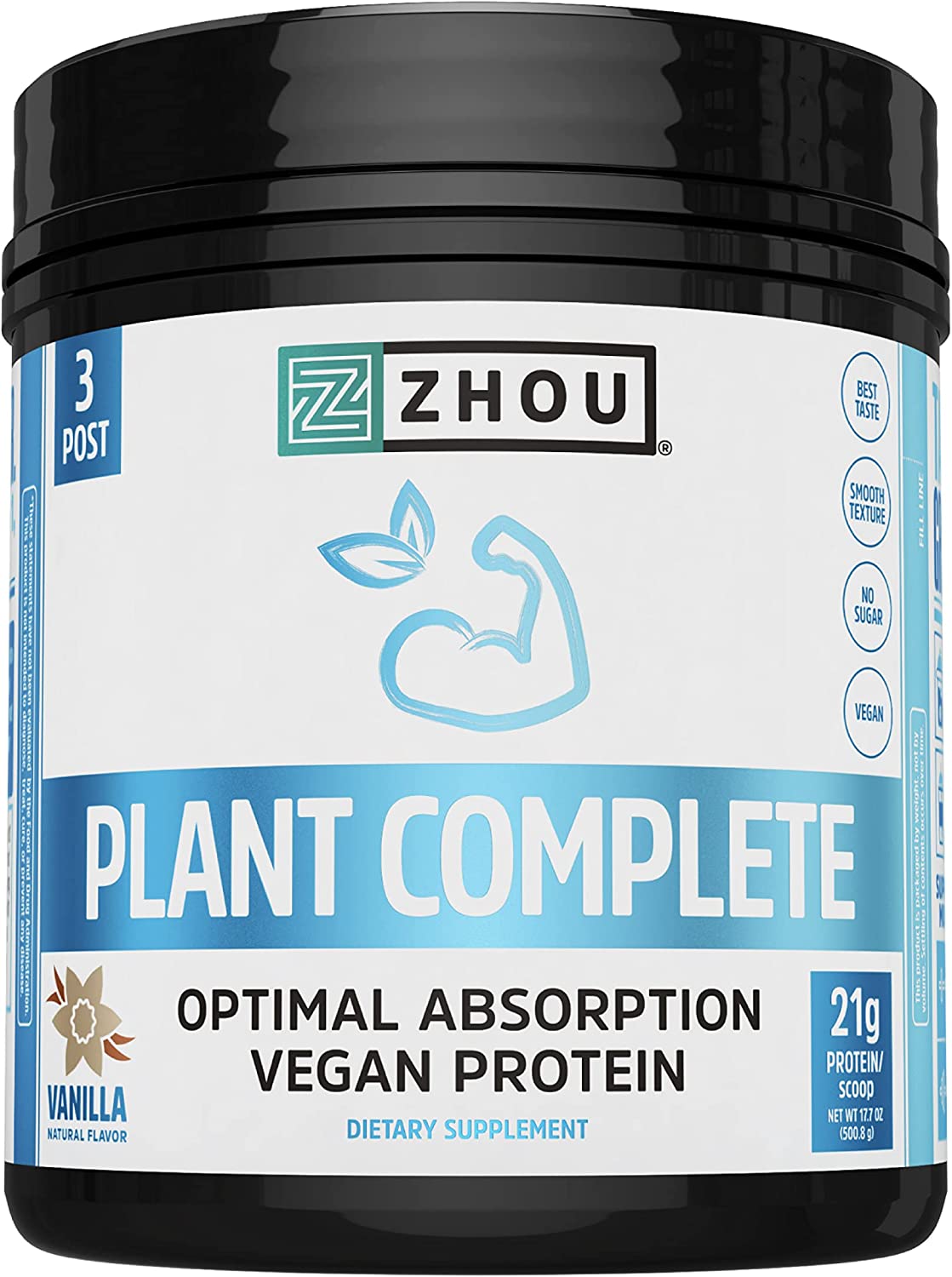 Zhou Nutrition Plant Based Vegan Protein Powder, Best Absorption & Digest Score, Complete Amino Acid