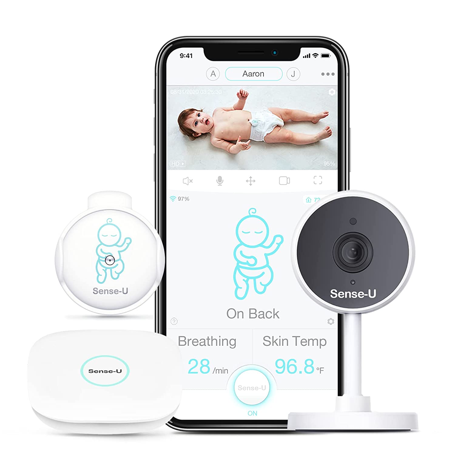 Sense-U Baby Monitor with Camera and Audio, Video Baby Monitor with Breathing, Movement, Skin Temper