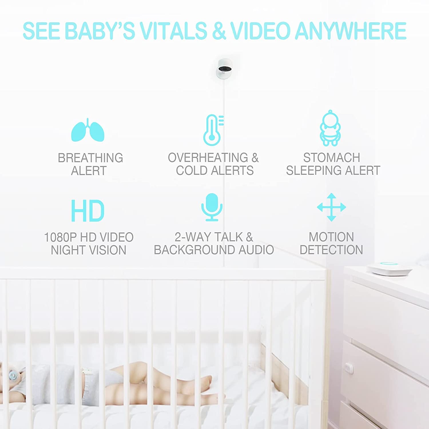 Sense-U Baby Monitor with Camera and Audio, Video Baby Monitor with Breathing, Movement, Skin Temper