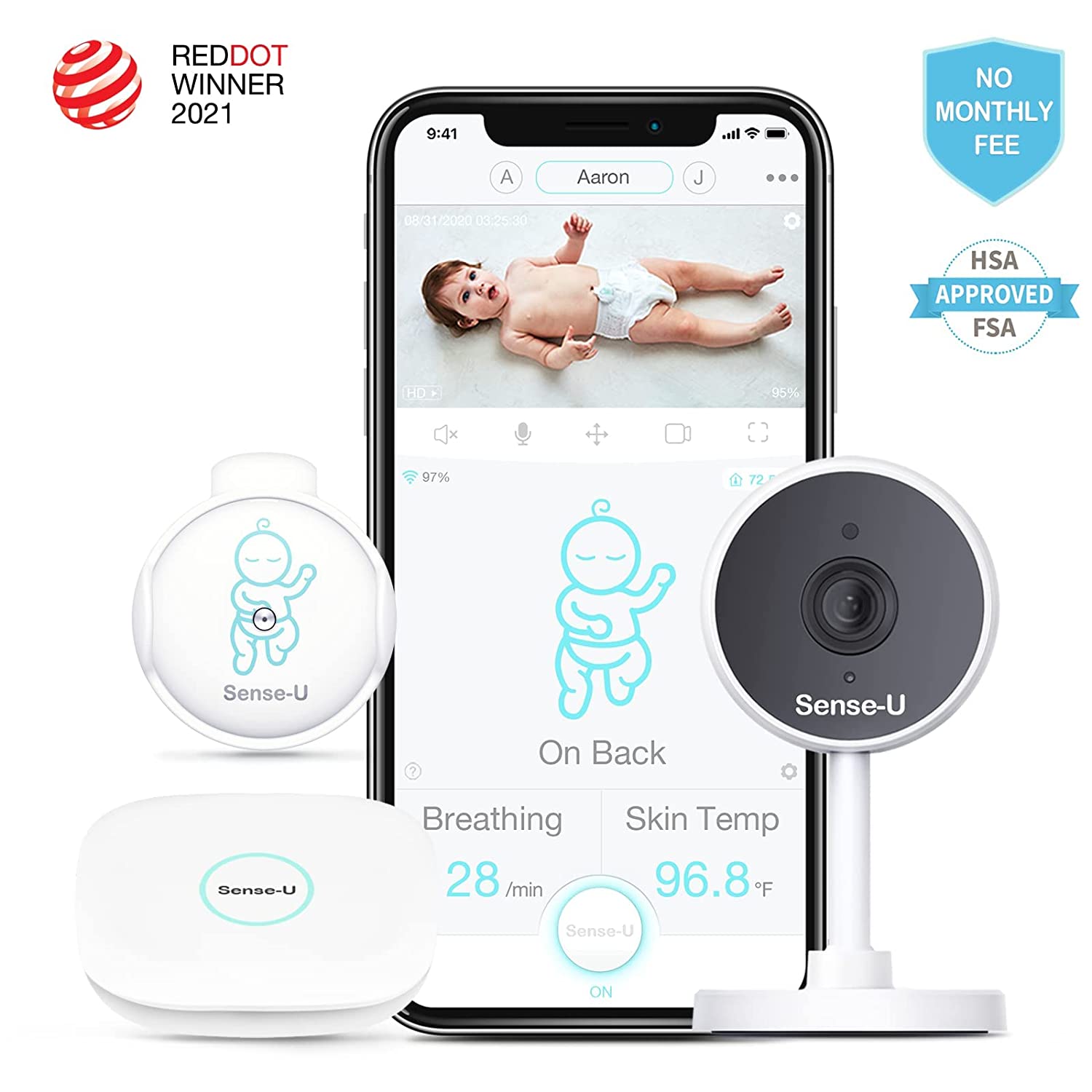 Sense-U Baby Monitor with Camera and Audio, Video Baby Monitor with Breathing, Movement, Skin Temper