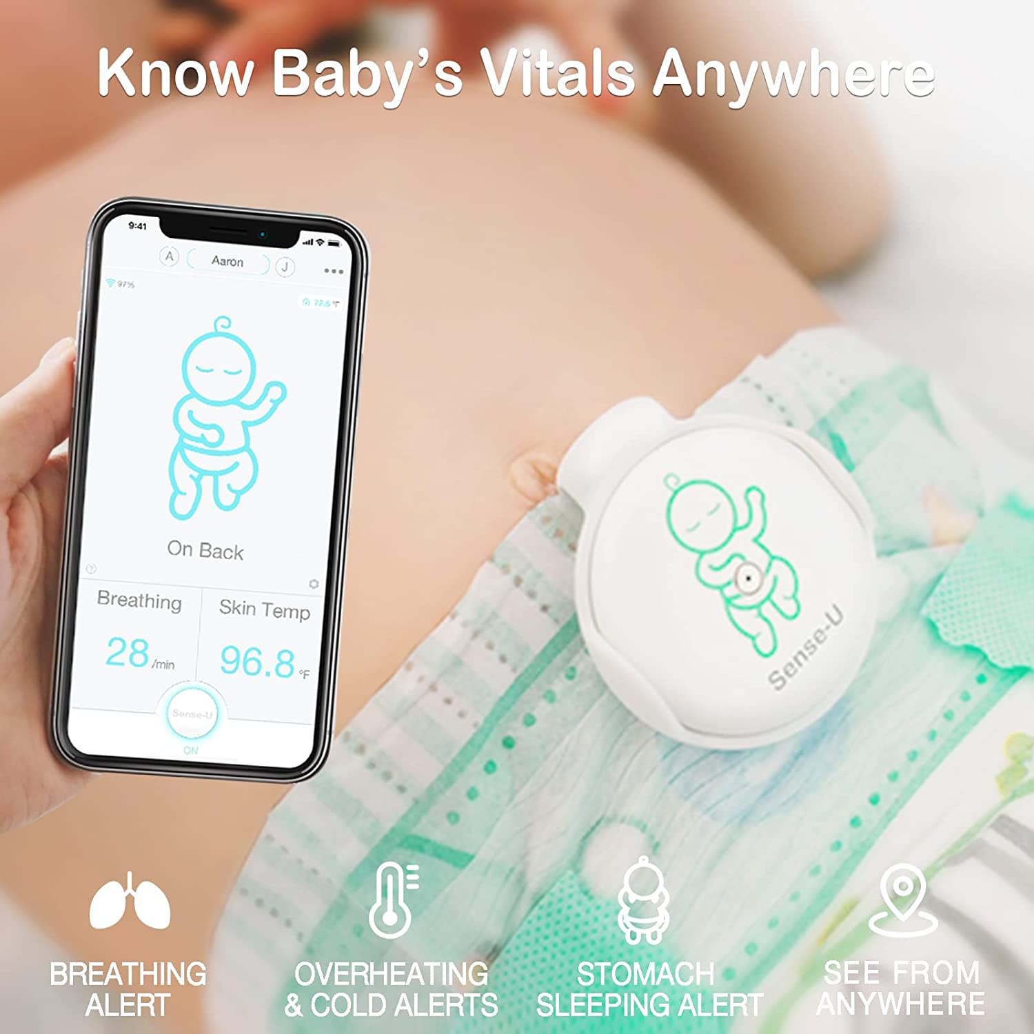 Sense-U Baby Monitor with Camera and Audio, Video Baby Monitor with Breathing, Movement, Skin Temper