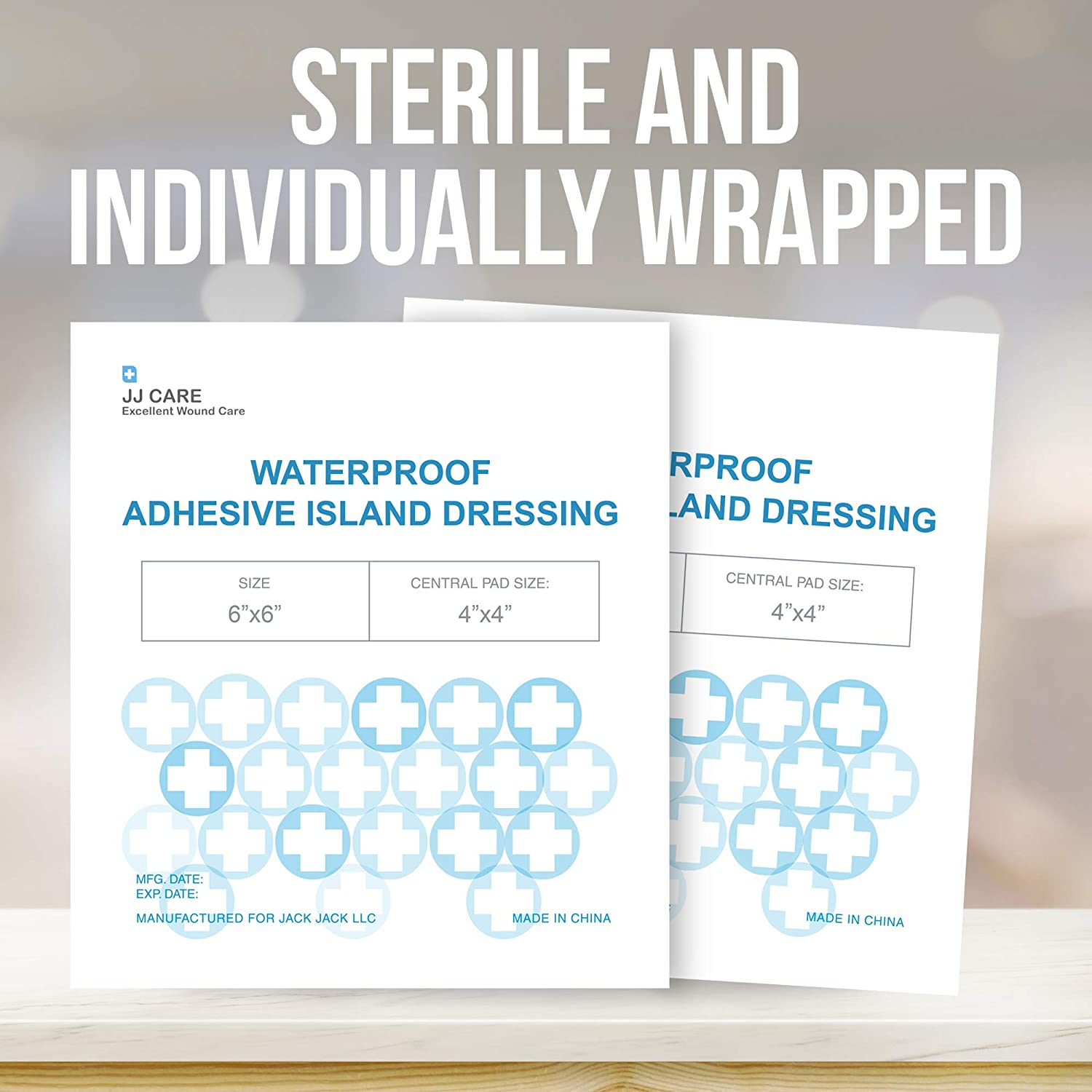 JJ CARE Island Dressing, Adhesive Gauze Pads, Island Dressing 6x6, Bordered Gauze, Adhesive Island W