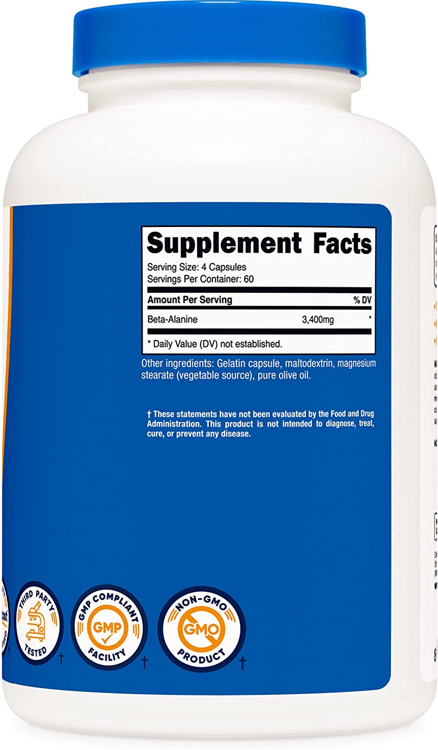 Nutricost Beta-Alanine Capsules 3400mg, 240 Capsules (60 Serv) - Potent Beta Alanine, Gluten Free &