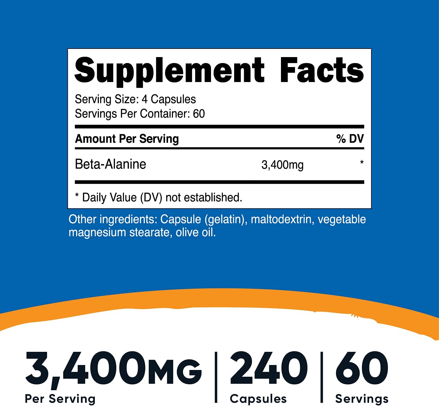 Nutricost Beta-Alanine Capsules 3400mg, 240 Capsules (60 Serv) - Potent Beta Alanine, Gluten Free &