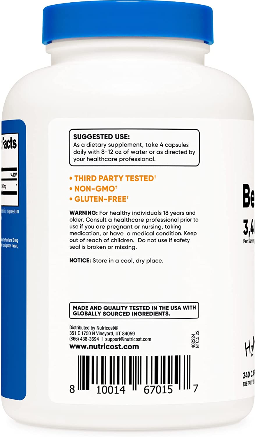 Nutricost Beta-Alanine Capsules 3400mg, 240 Capsules (60 Serv) - Potent Beta Alanine, Gluten Free &