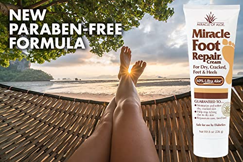 Miracle Foot Repair Cream | 8 Ounce Tube (3) | 60% Pure Aloe Vera Gel | Fast Relief for Dry, Cracked