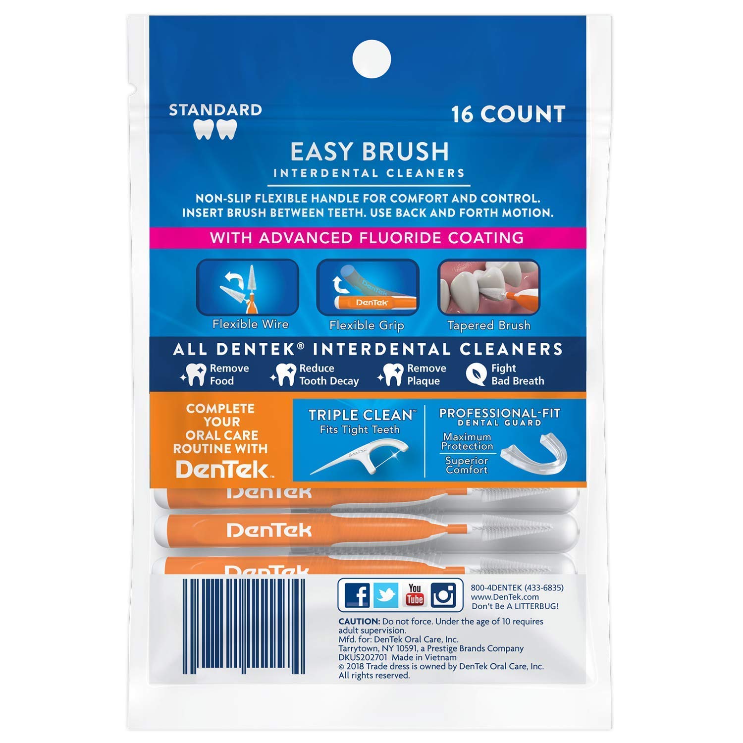 DenTek Easy Brush Interdental Cleaners, Mint, 16 Count 3 Pack