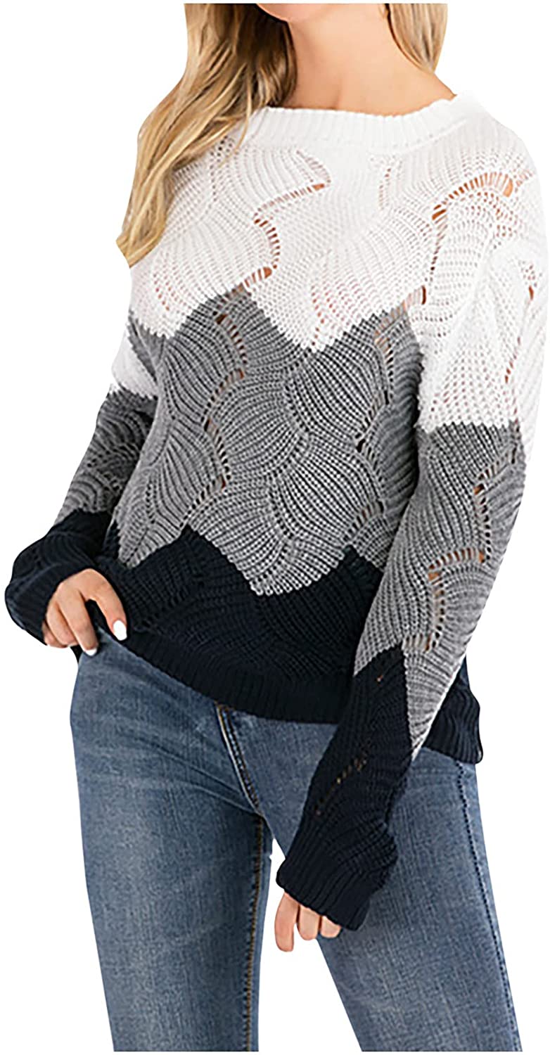 Sweaters For Women,Womens Tops Comfy O-Neck Pullover Autumn Striped Knitted T-Shirt Long-Sleeve Ladi