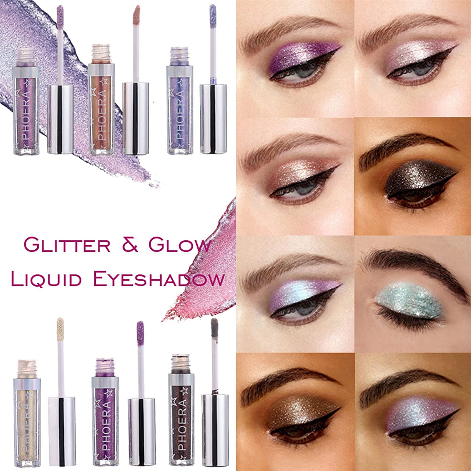 Erinde Liquid Glitter Eyeshadow, Shimmer Sparkle Glow Eye Brightener Stick, Long Lasting, Waterproof