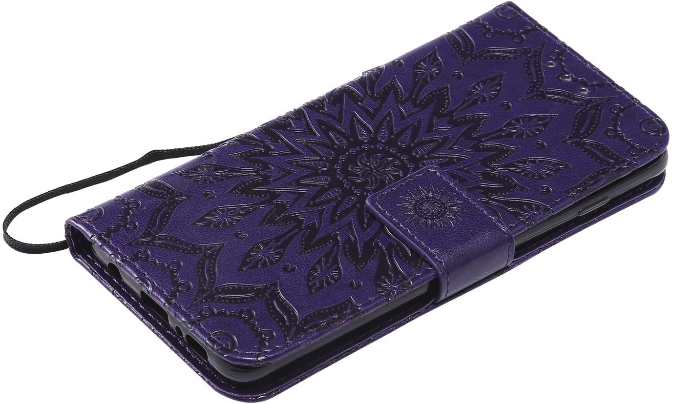 Cfrau Kickstand Wallet Case with Black Stylus for Samsung Galaxy S10,Retro Mandala Sunflower PU Leat