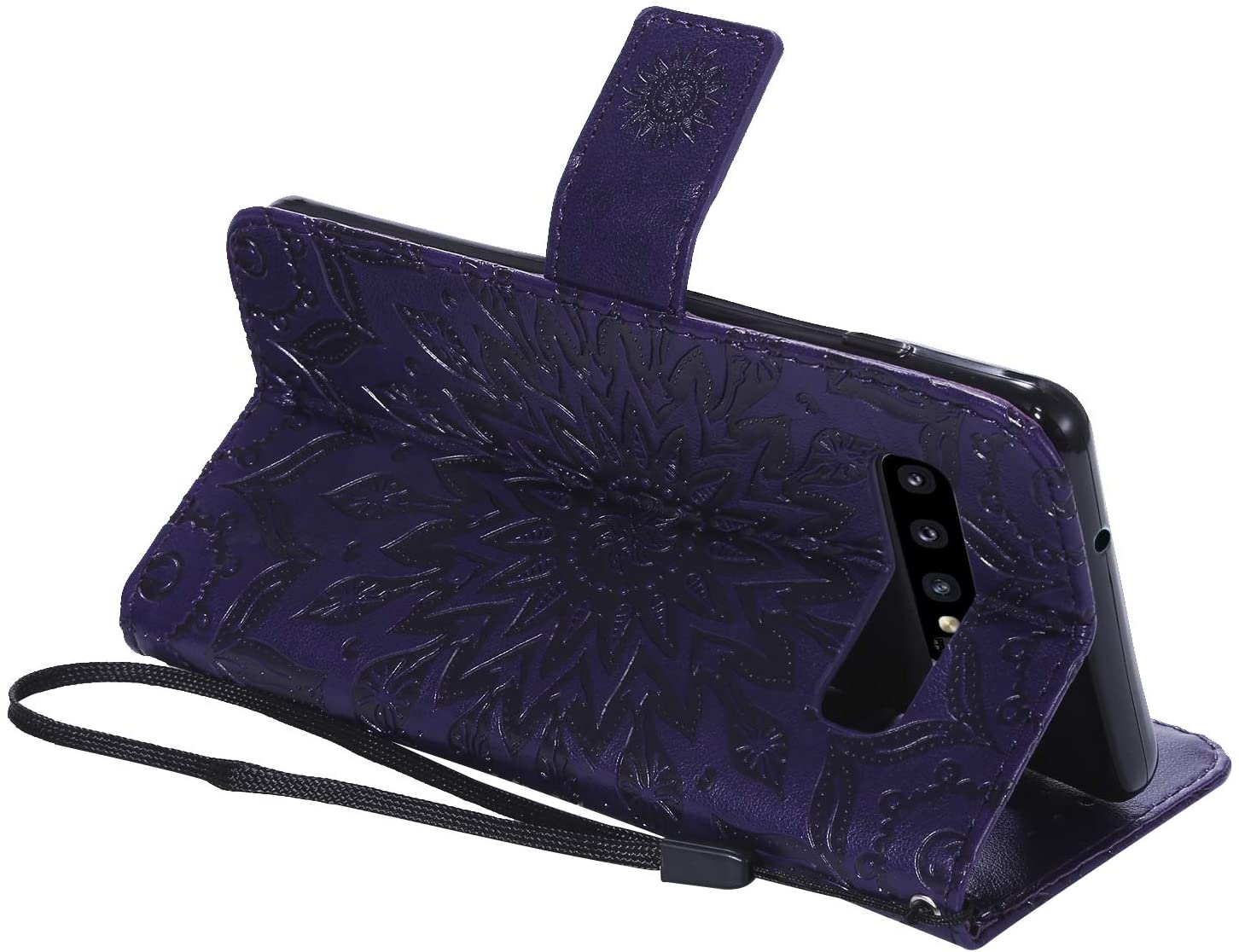 Cfrau Kickstand Wallet Case with Black Stylus for Samsung Galaxy S10,Retro Mandala Sunflower PU Leat