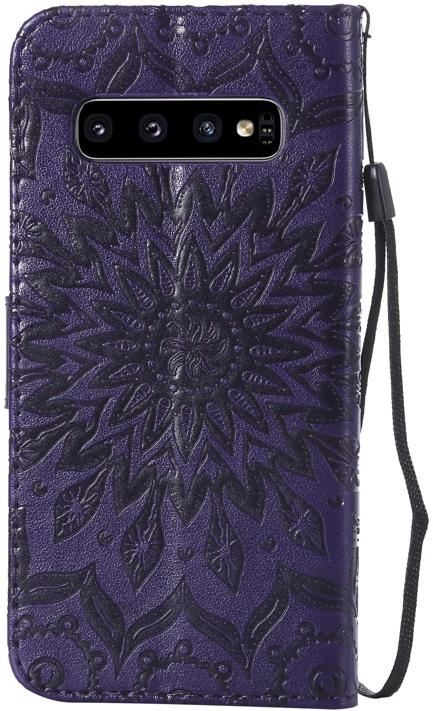 Cfrau Kickstand Wallet Case with Black Stylus for Samsung Galaxy S10,Retro Mandala Sunflower PU Leat