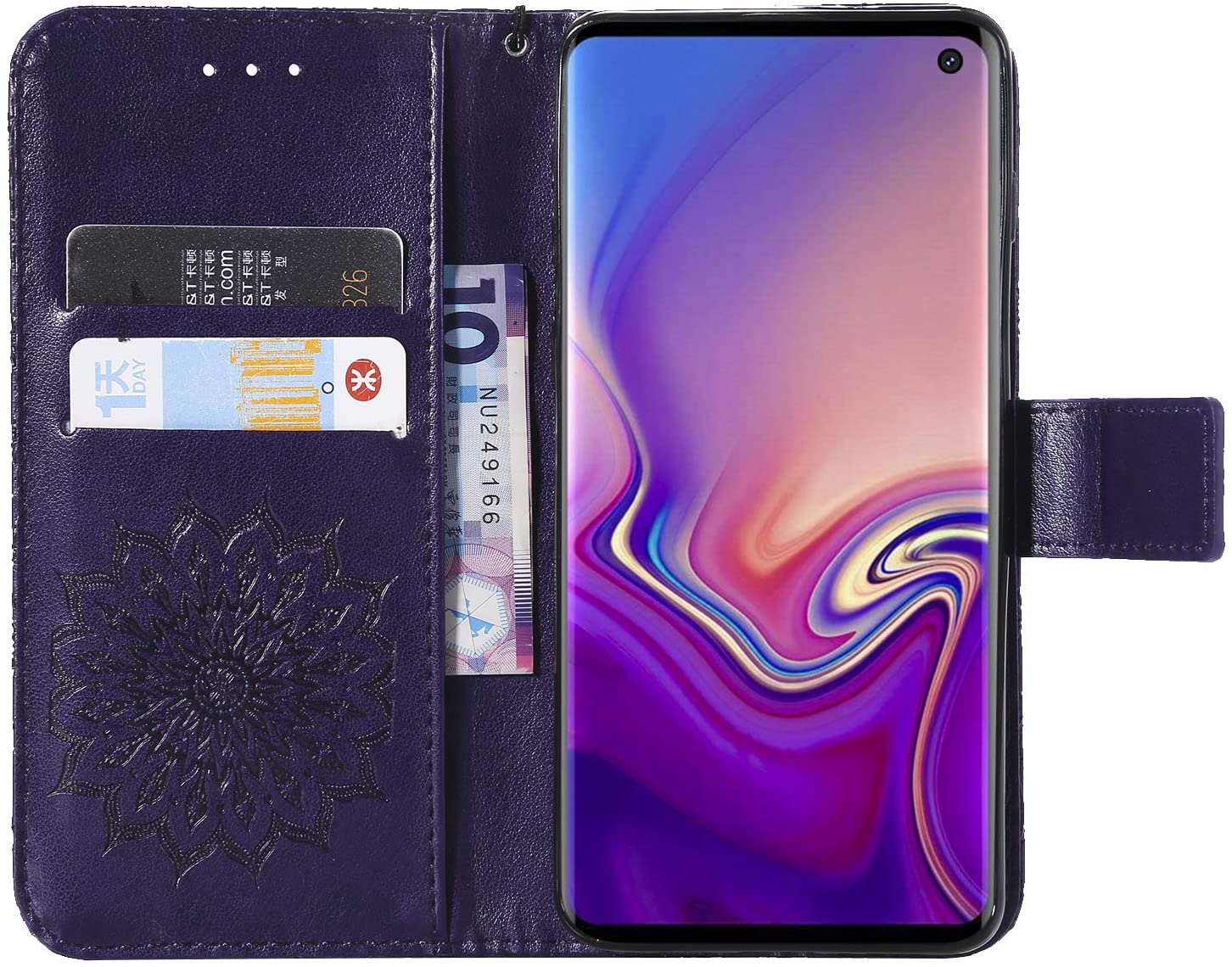 Cfrau Kickstand Wallet Case with Black Stylus for Samsung Galaxy S10,Retro Mandala Sunflower PU Leat