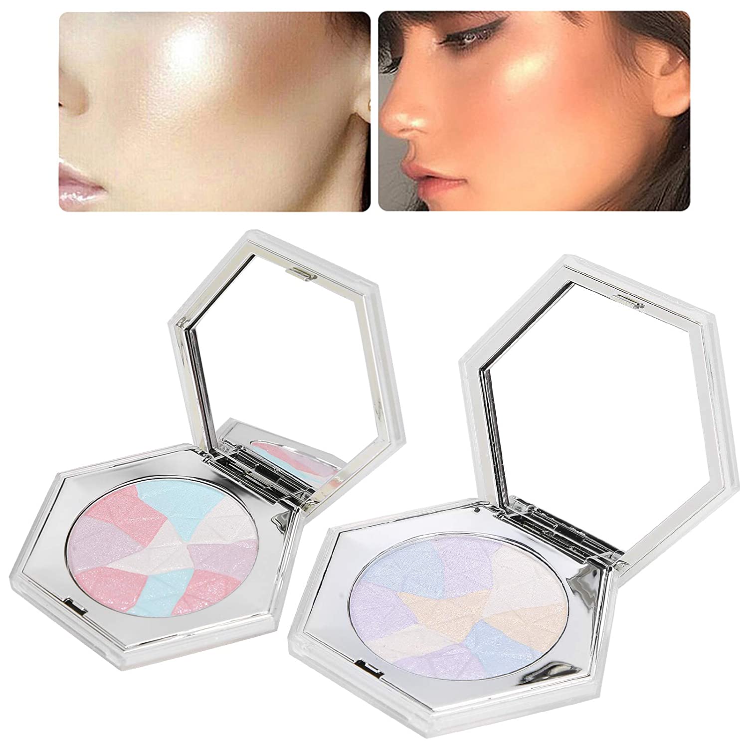 2pcs Highlight Pressed Powder, Long Lasting and Waterproof Glitter Face Contour Powder Highlighter M