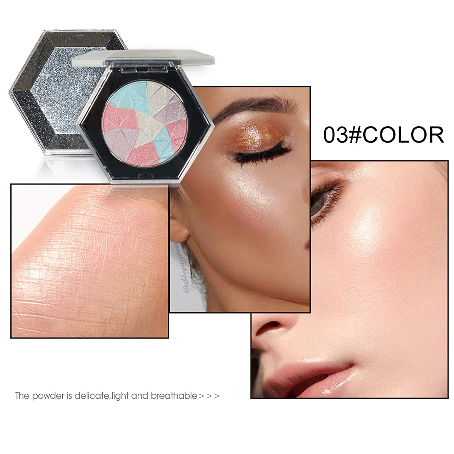 2pcs Highlight Pressed Powder, Long Lasting and Waterproof Glitter Face Contour Powder Highlighter M