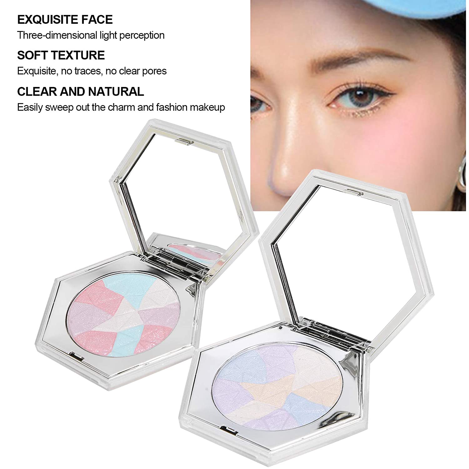 2pcs Highlight Pressed Powder, Long Lasting and Waterproof Glitter Face Contour Powder Highlighter M