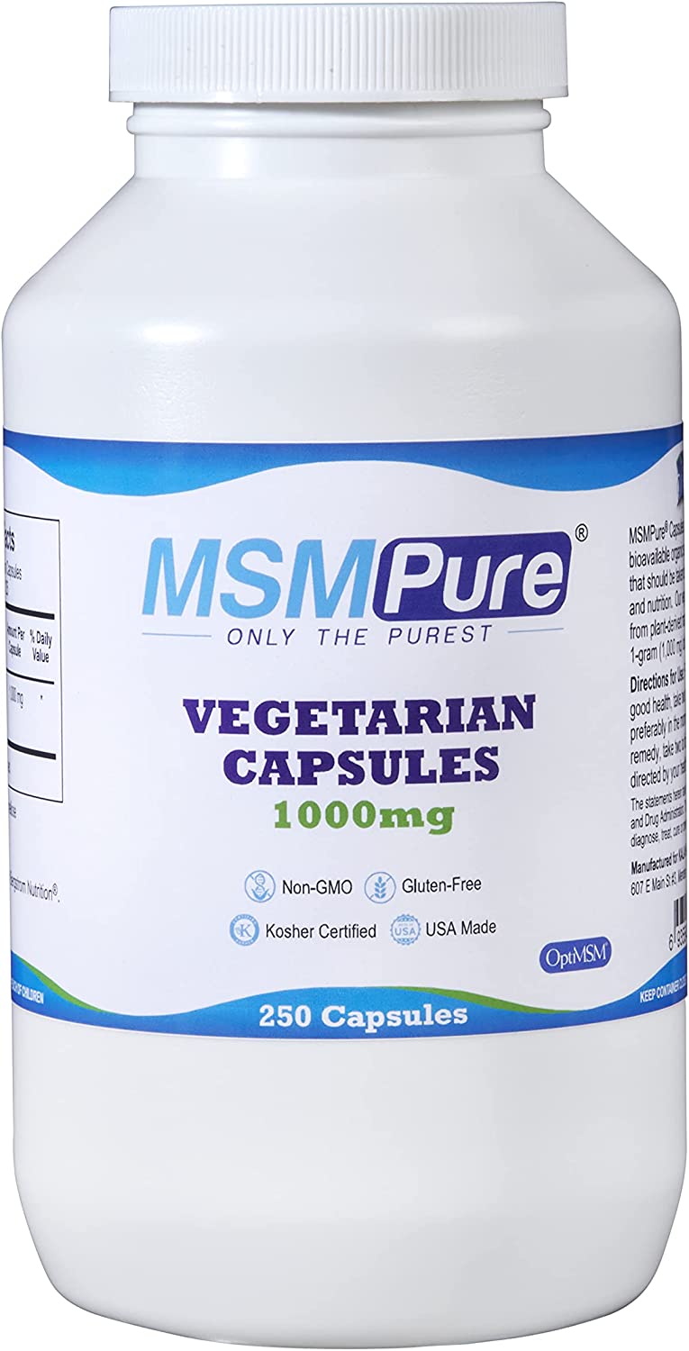 Kala Health MSMPure Vegetarian Capsules, 250 Count, Made with Organic Sulfur Crystals, 99.99% Pure D