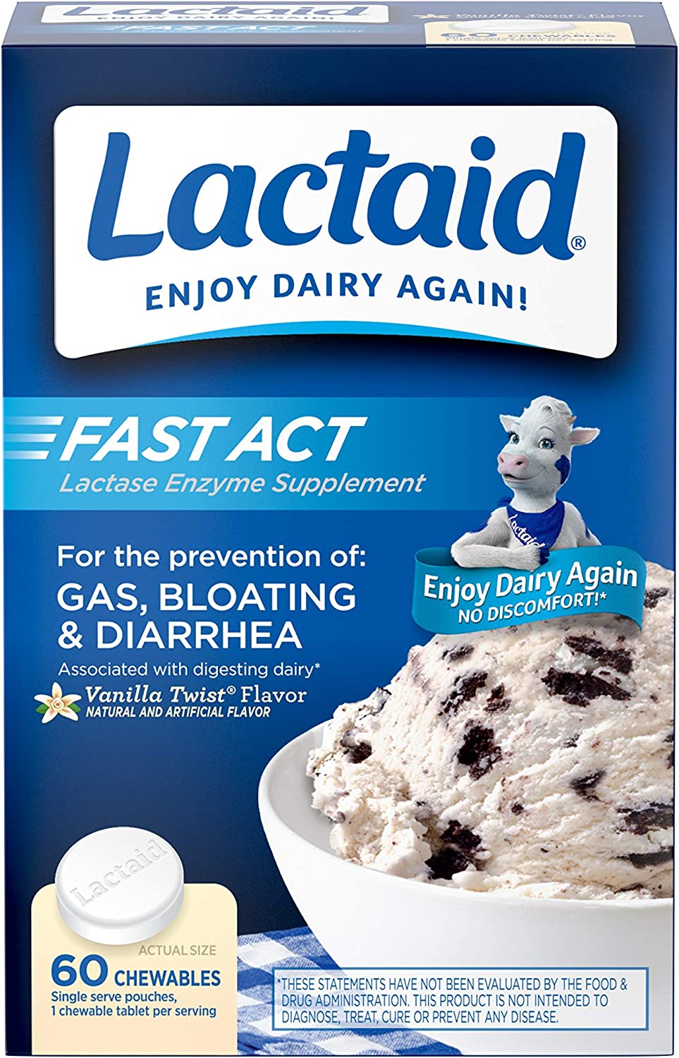 Lactaid Fast Act Lactose Intolerance Relief Chewables with Natural Lactase Enzyme to Prevent Gas, Bl