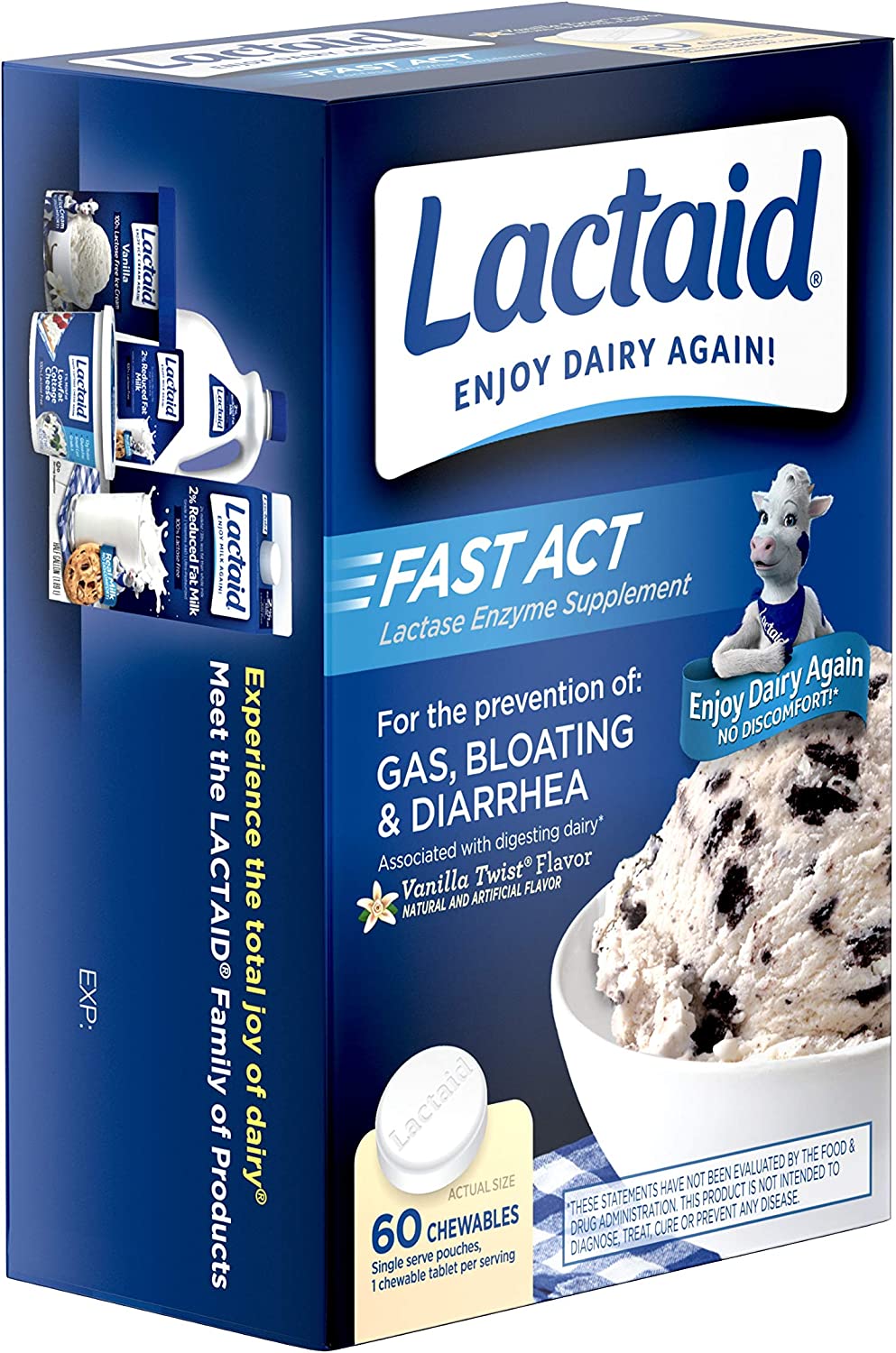 Lactaid Fast Act Lactose Intolerance Relief Chewables with Natural Lactase Enzyme to Prevent Gas, Bl
