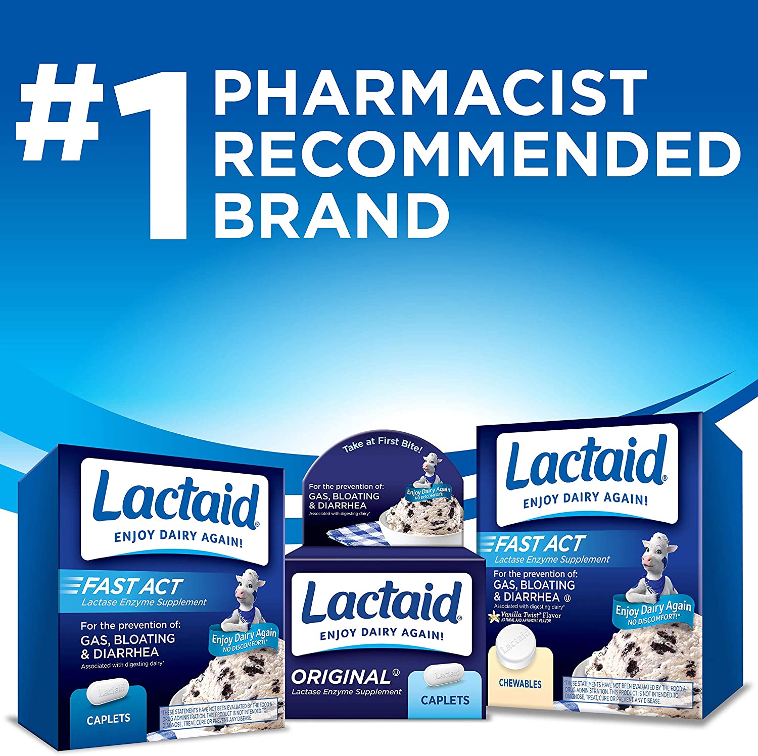 Lactaid Fast Act Lactose Intolerance Relief Chewables with Natural Lactase Enzyme to Prevent Gas, Bl