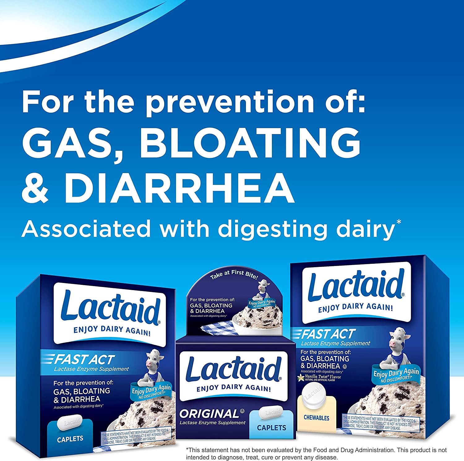 Lactaid Fast Act Lactose Intolerance Relief Chewables with Natural Lactase Enzyme to Prevent Gas, Bl