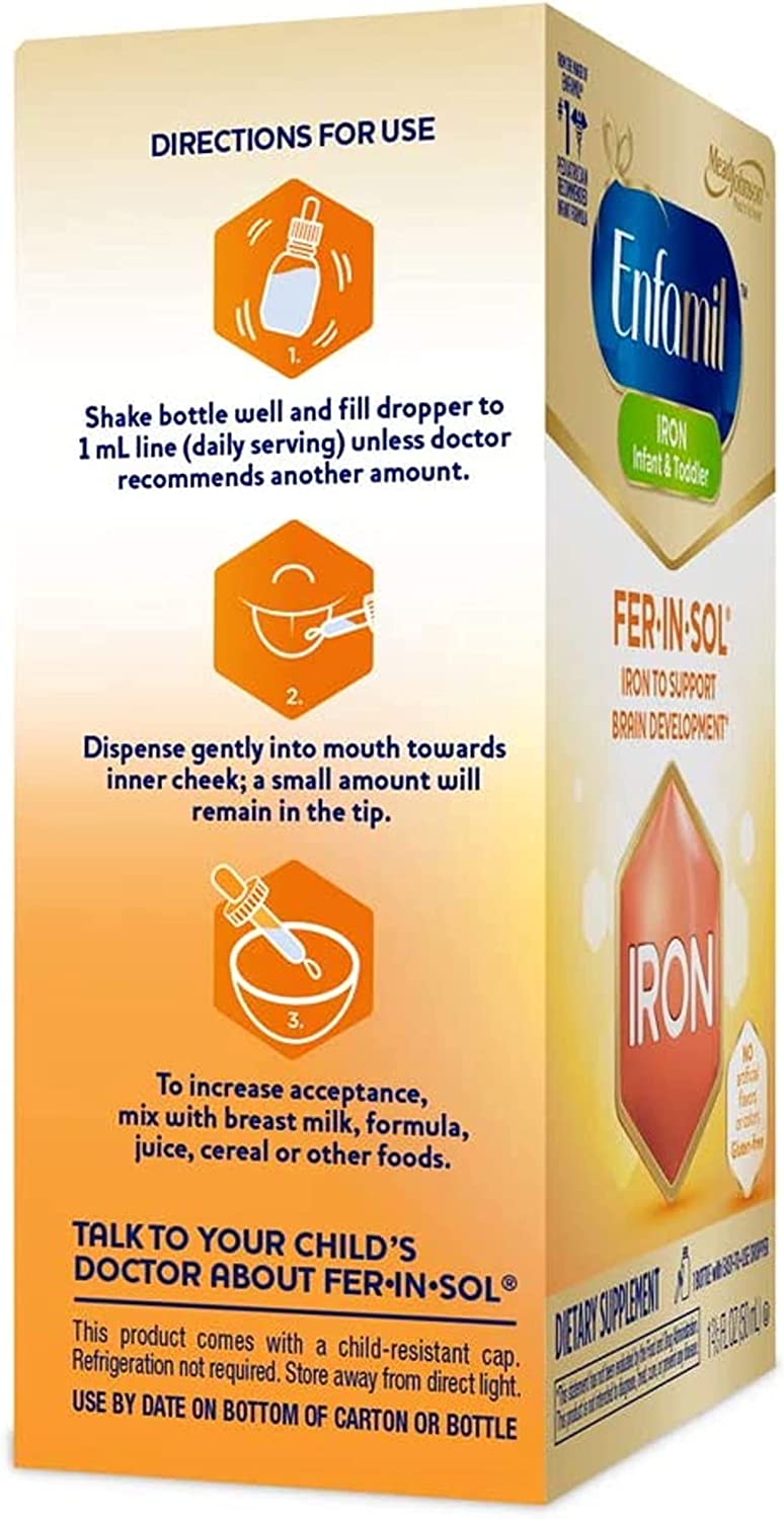 Enfamil Fer-In-Sol Iron Supplement Drops for Infants & Toddlers, Supports Brain Development, 50 mL D
