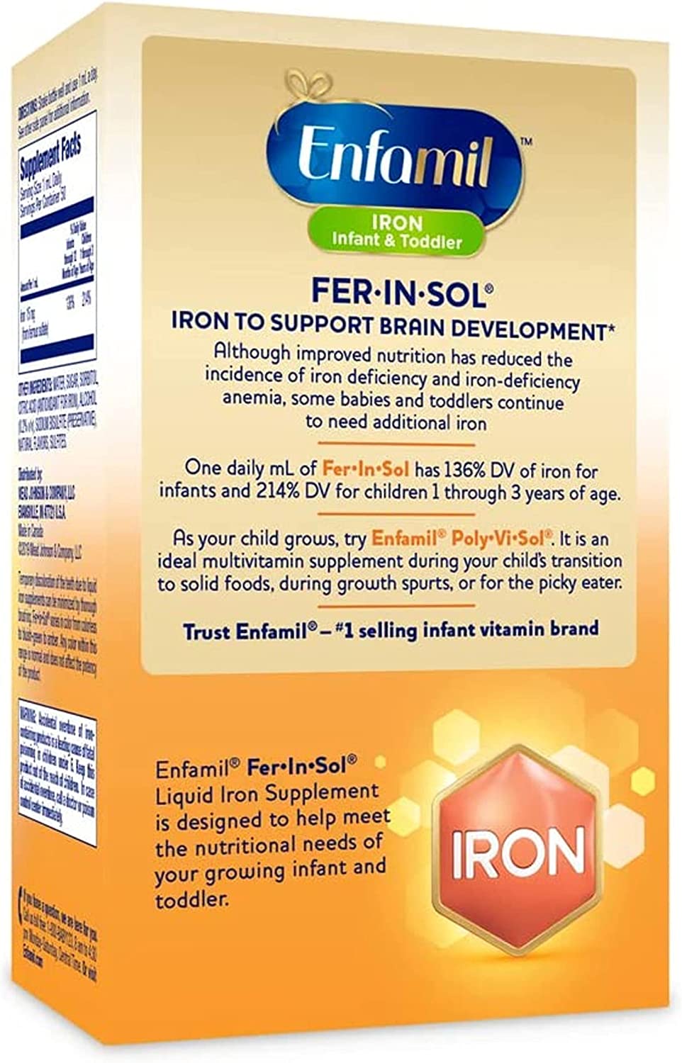 Enfamil Fer-In-Sol Iron Supplement Drops for Infants & Toddlers, Supports Brain Development, 50 mL D