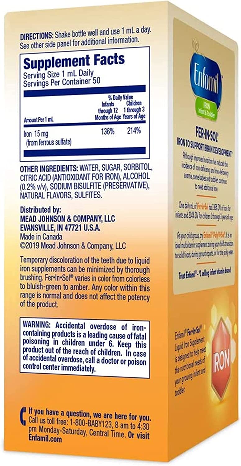Enfamil Fer-In-Sol Iron Supplement Drops for Infants & Toddlers, Supports Brain Development, 50 mL D