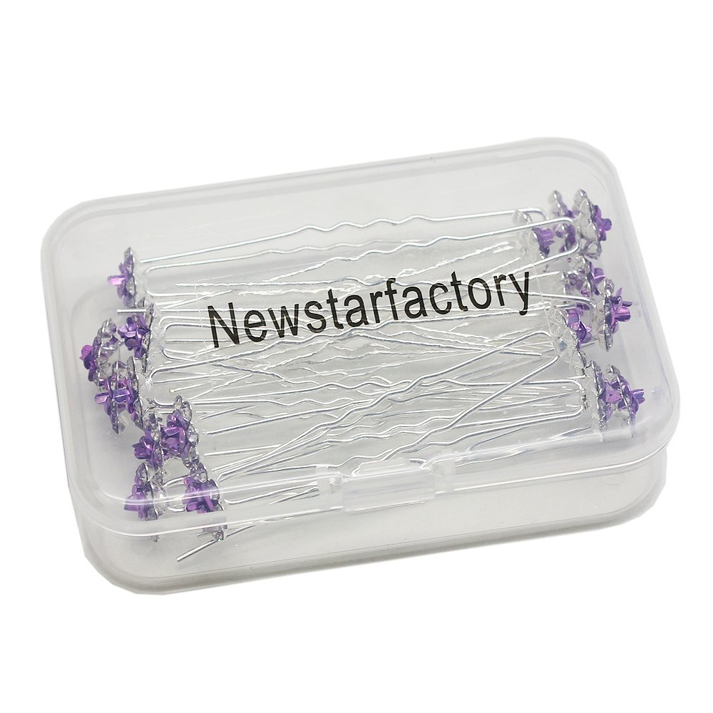 Newstarfactory Rose U-sharped Design Collection Metal Hair Pins Pack of 20 with Exclusive Gift (Purp