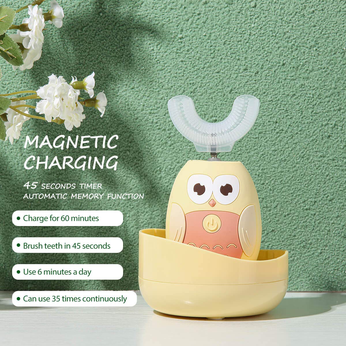 Upgraded Kids U Shaped Electric Toothbrush, 360° Automatic Whitening Rechargeable Sonic Toothbrush 