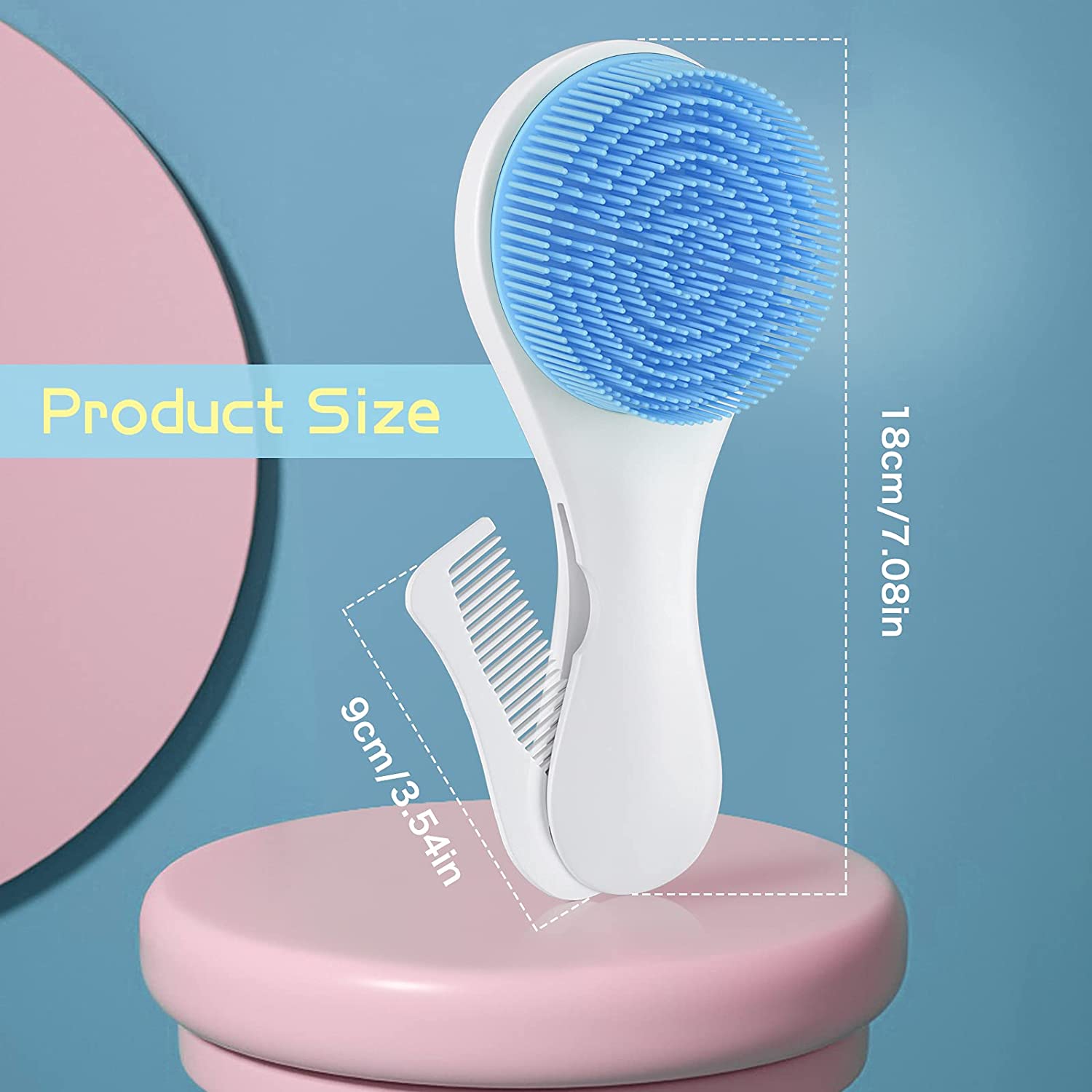 Baby Hair Brush and Comb Set - Silicone Baby Brush and Comb Set with Mirror 3 in 1, Super Soft for N