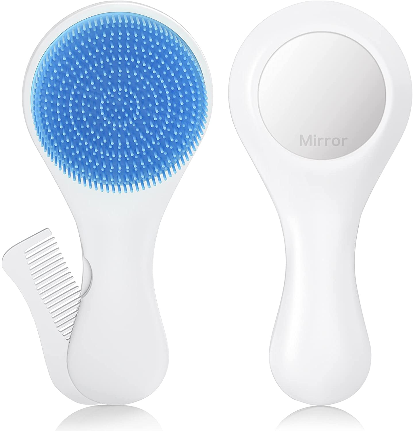 Baby Hair Brush and Comb Set - Silicone Baby Brush and Comb Set with Mirror 3 in 1, Super Soft for N