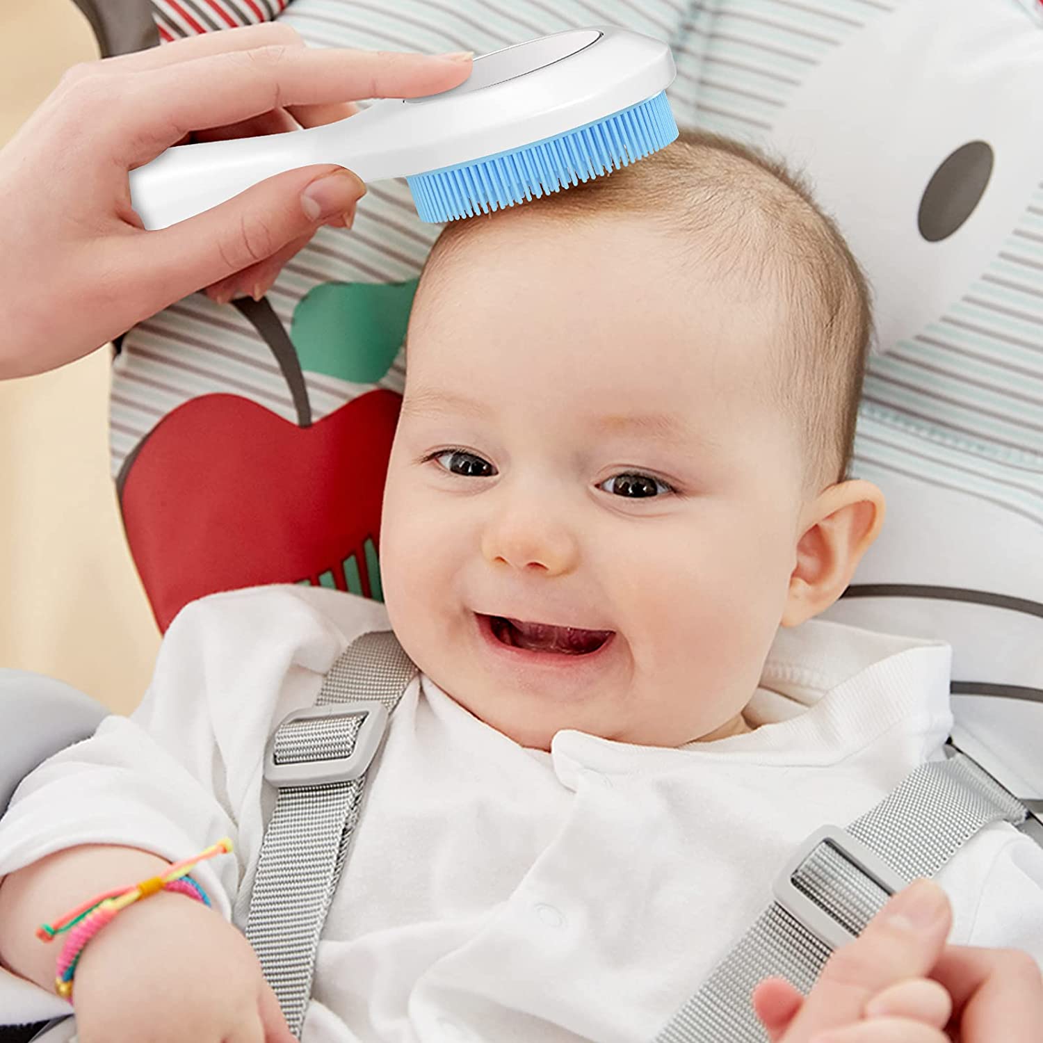 Baby Hair Brush and Comb Set - Silicone Baby Brush and Comb Set with Mirror 3 in 1, Super Soft for N